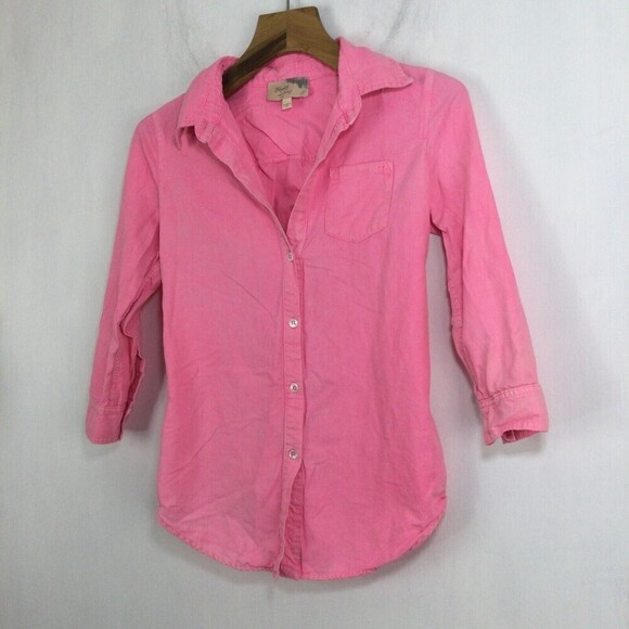 Elizabeth and James Cotton Button Up Zip Back Cohen Shirt Top Bright Pink Small - Picture 3 of 10